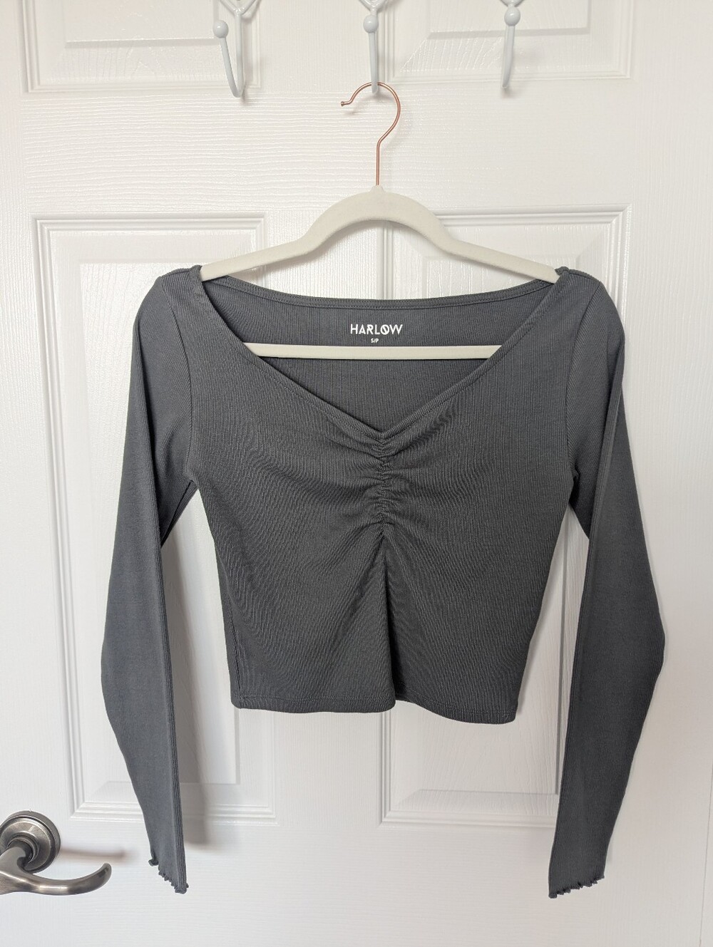 Harlow Charcoal Ruched V-Neck Long Sleeve Top